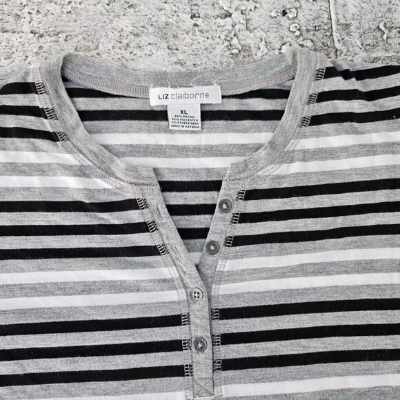 Liz Claiborne Women Top T Shirt Henley Style Shirt Gray Striped Size XL - Picture 7 of 8
